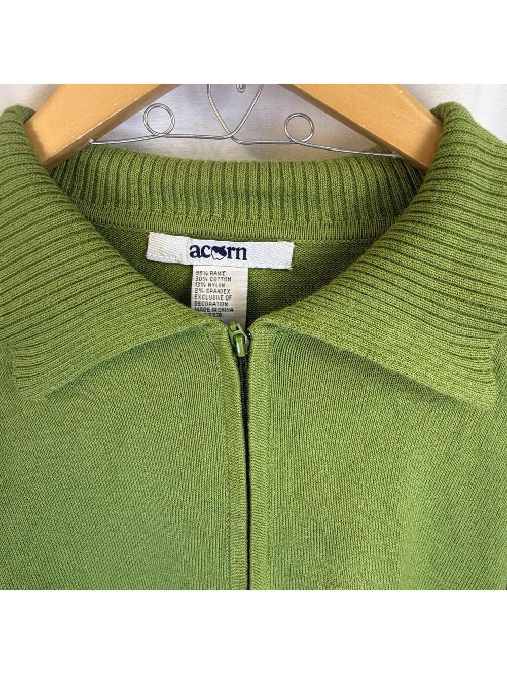 Acorn Patchwork Full Zip Collared Cardigan Green Whimsical Accents Unique Med - Picture 8 of 9